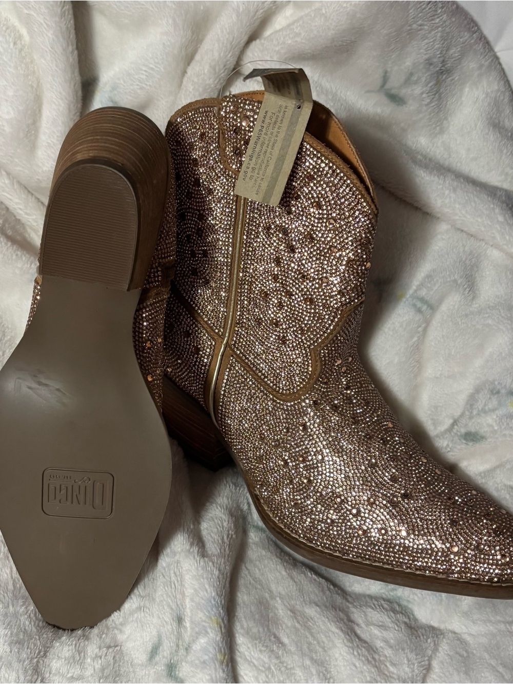 dingo Rose Gold Rhinestone Western Ankle Boots
